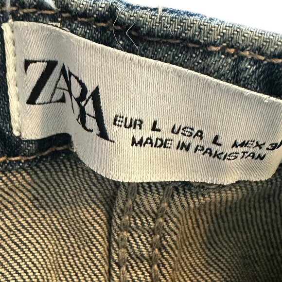 Zara Strapless Denim Dress Midi Length High Slit Rare Stretch Size Large Women's - Picture 11 of 12